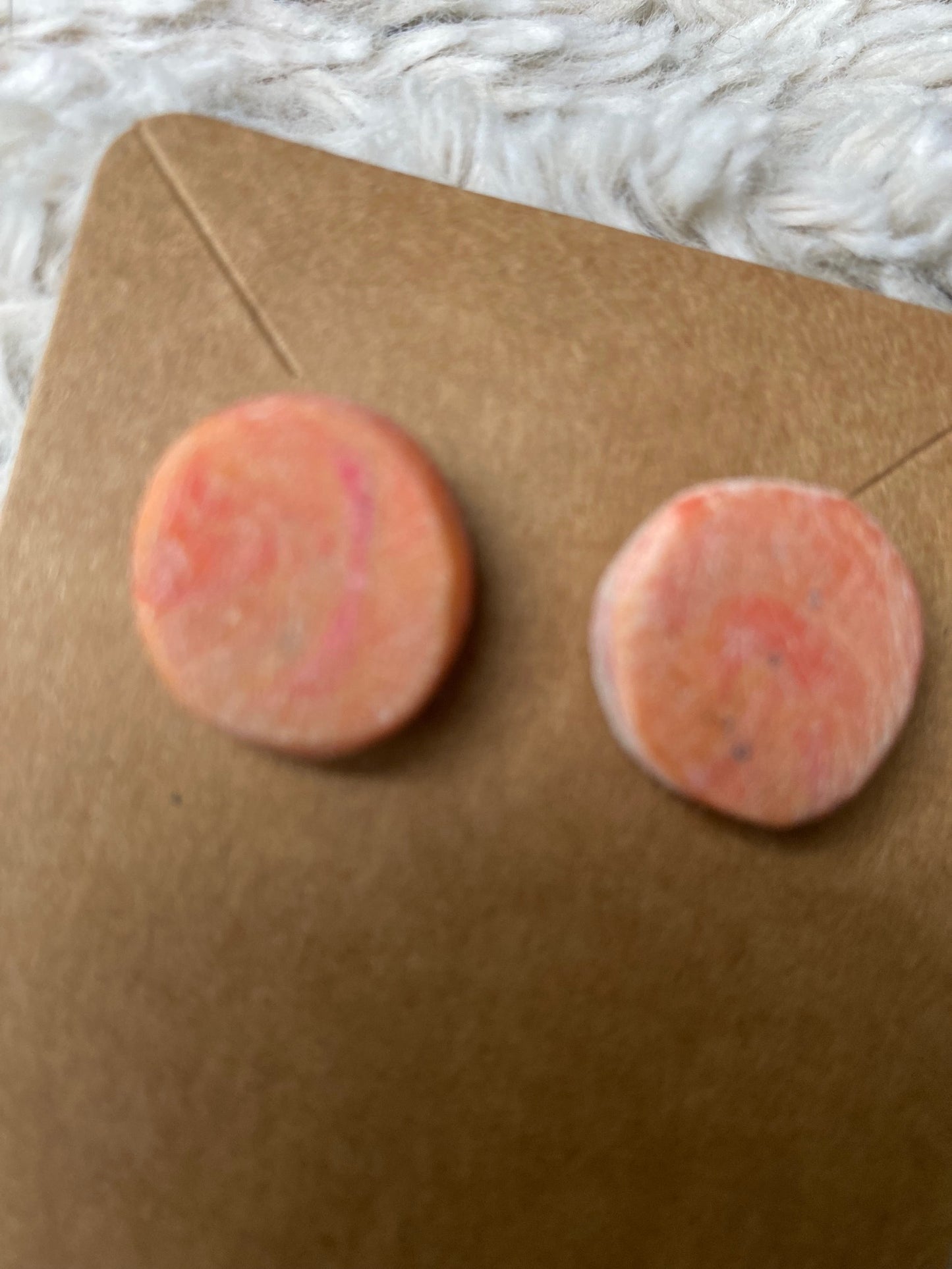 Peach Colored Circle Stud Earrings