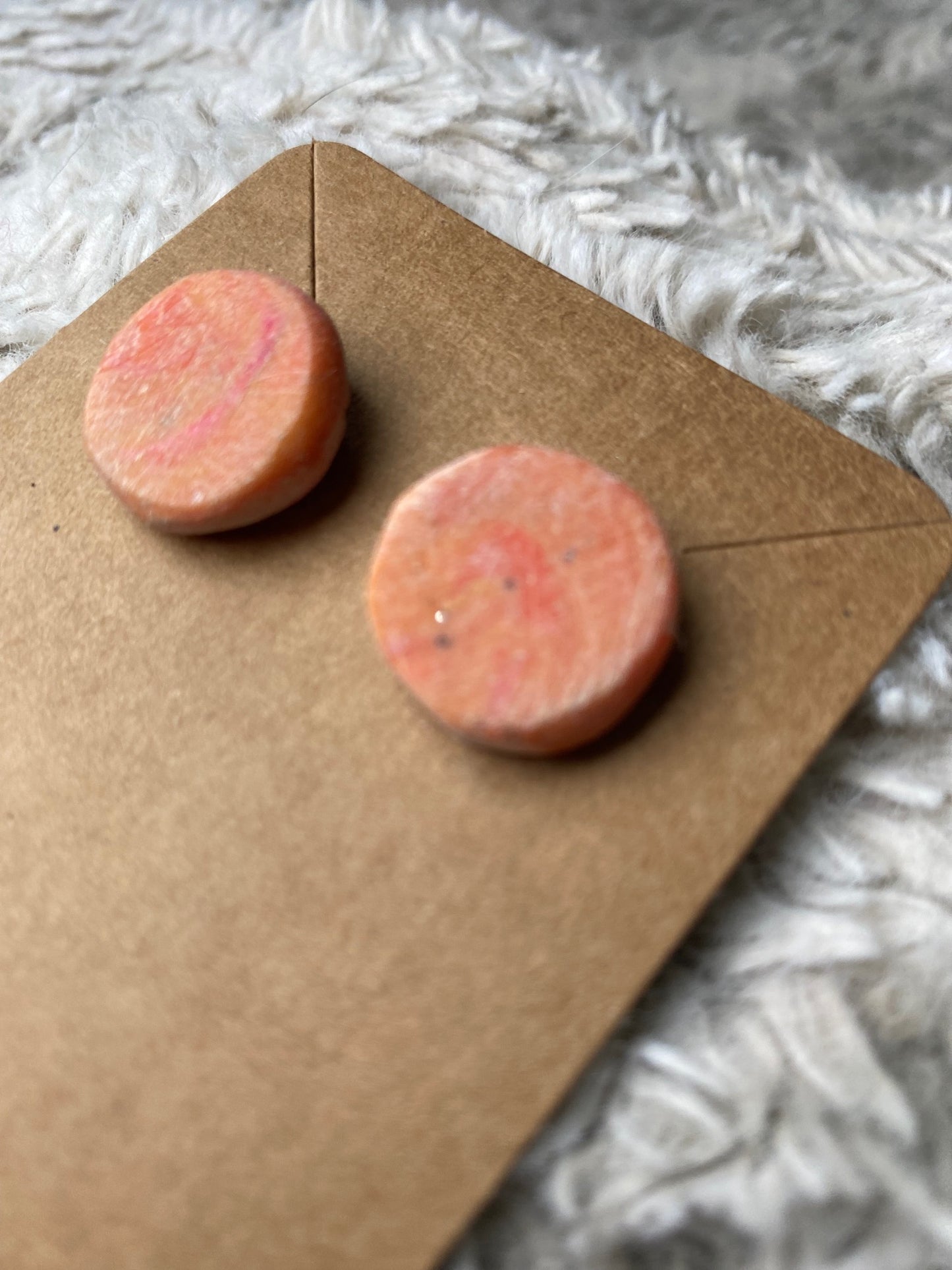 Peach Colored Circle Stud Earrings