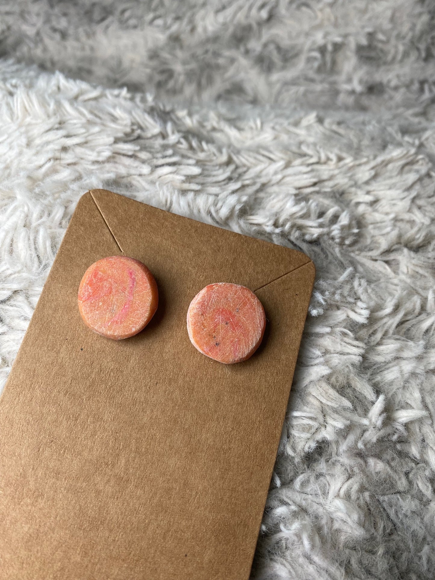 Peach Colored Circle Stud Earrings