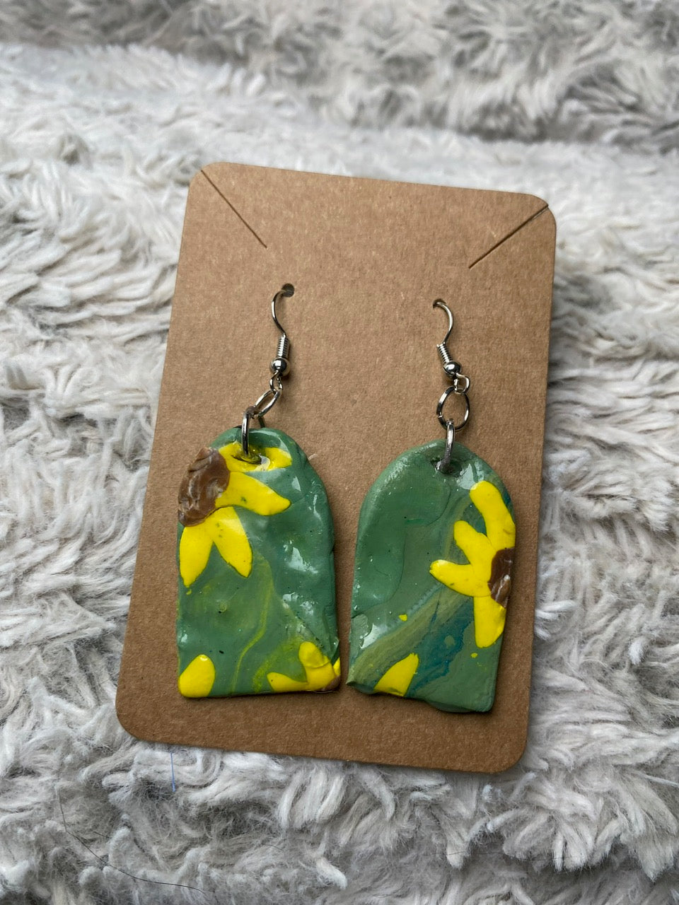 Sunflowers on Green Background Dangling Earrings