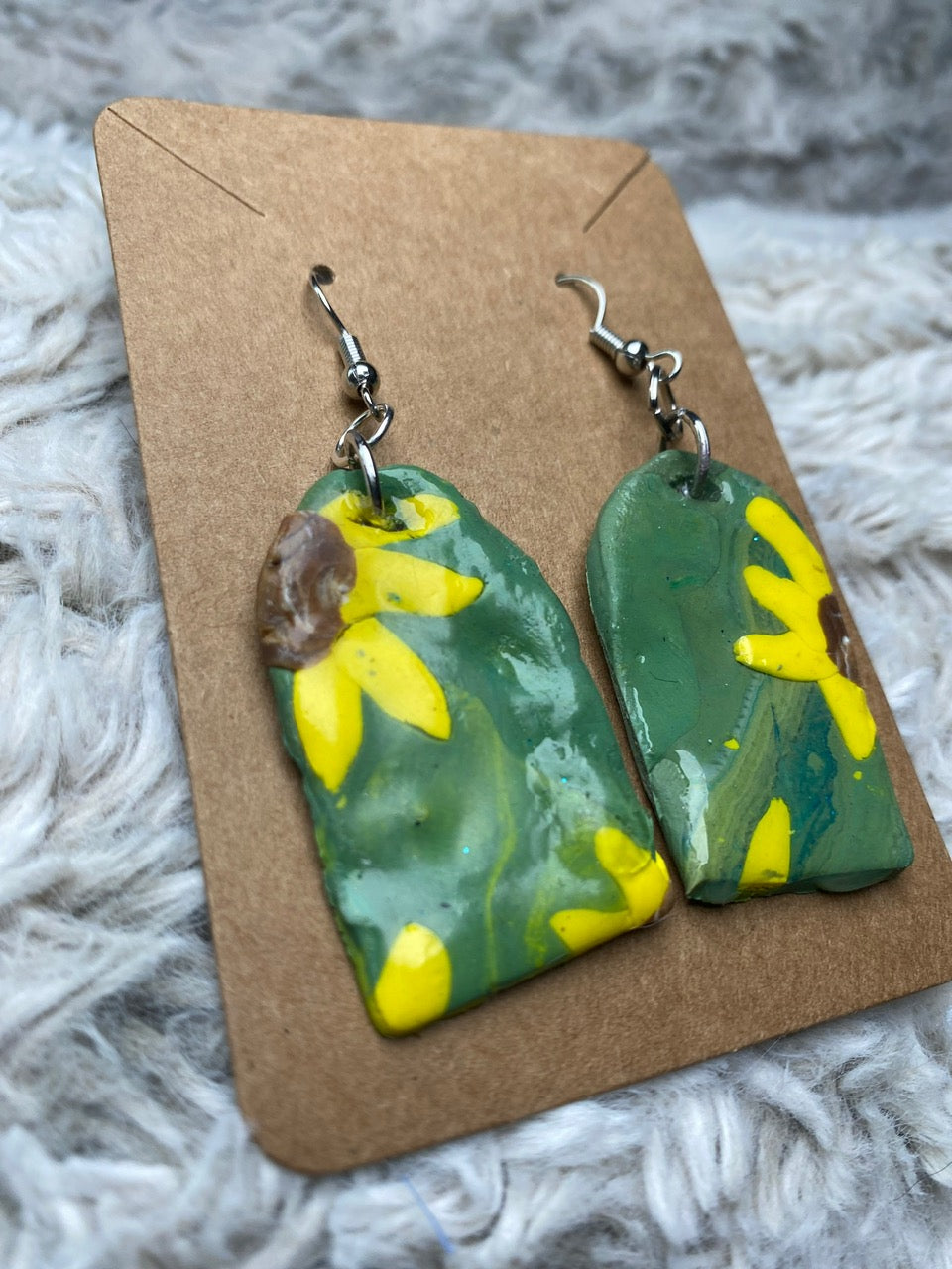 Sunflowers on Green Background Dangling Earrings