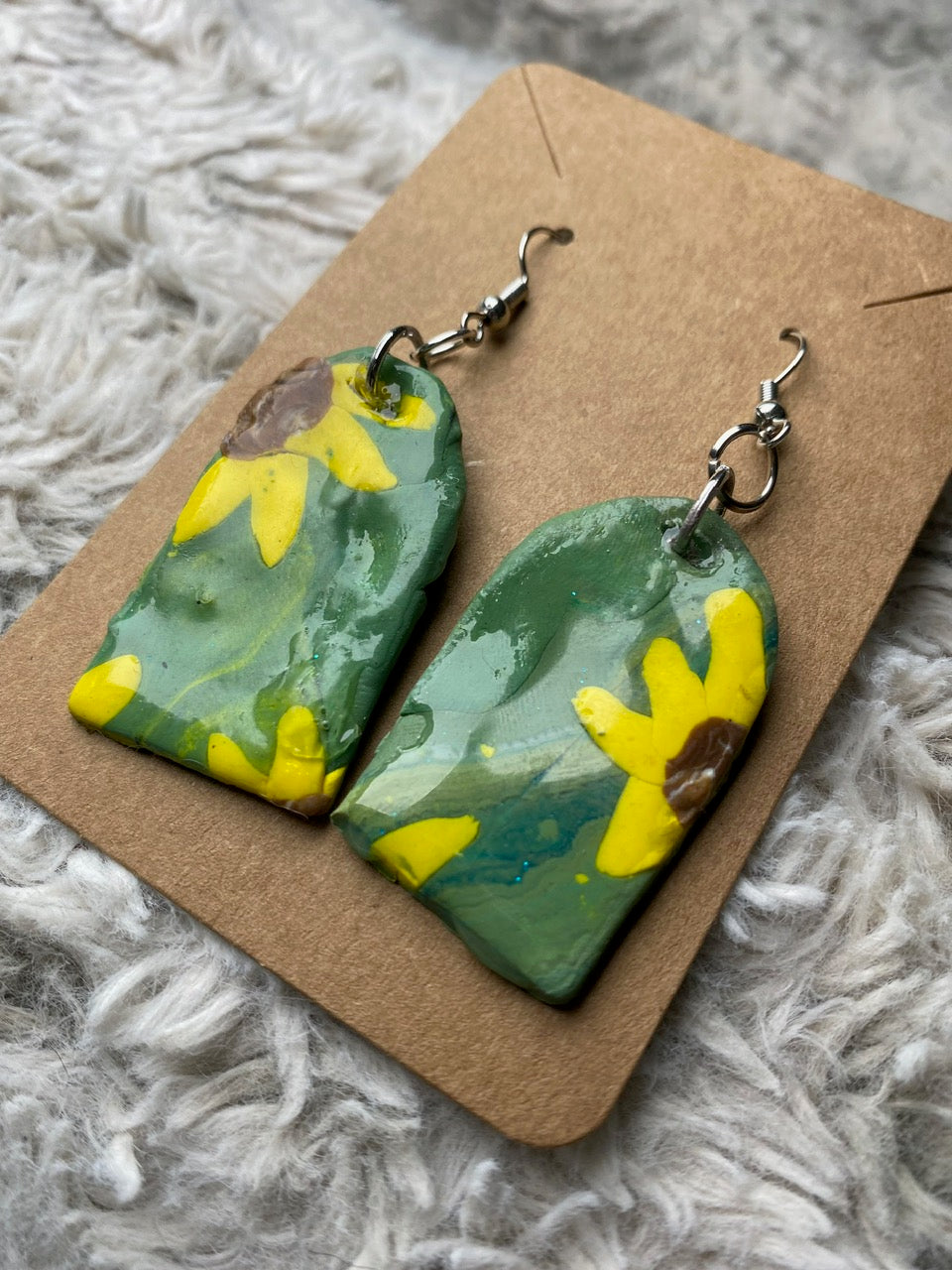 Sunflowers on Green Background Dangling Earrings