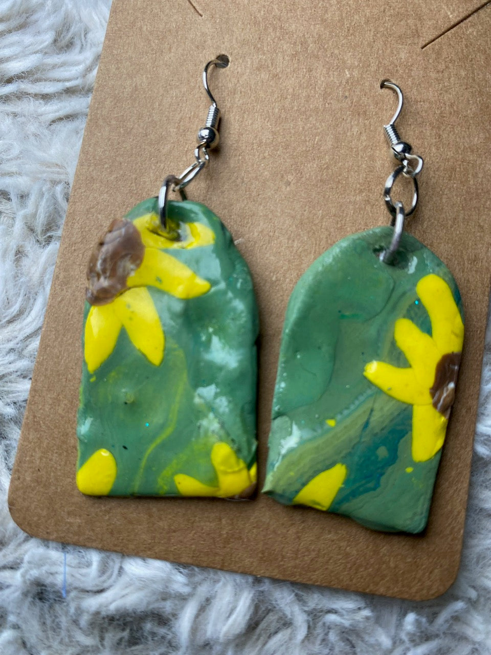 Sunflowers on Green Background Dangling Earrings