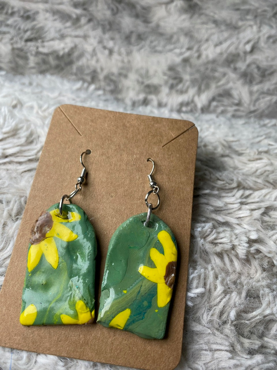 Sunflowers on Green Background Dangling Earrings