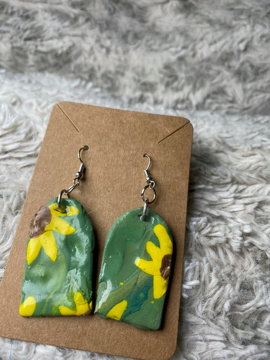 Sunflowers on Green Background Dangling Earrings