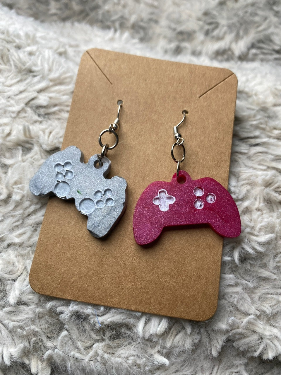 Grey and Red Game Controller Dangling Earrings