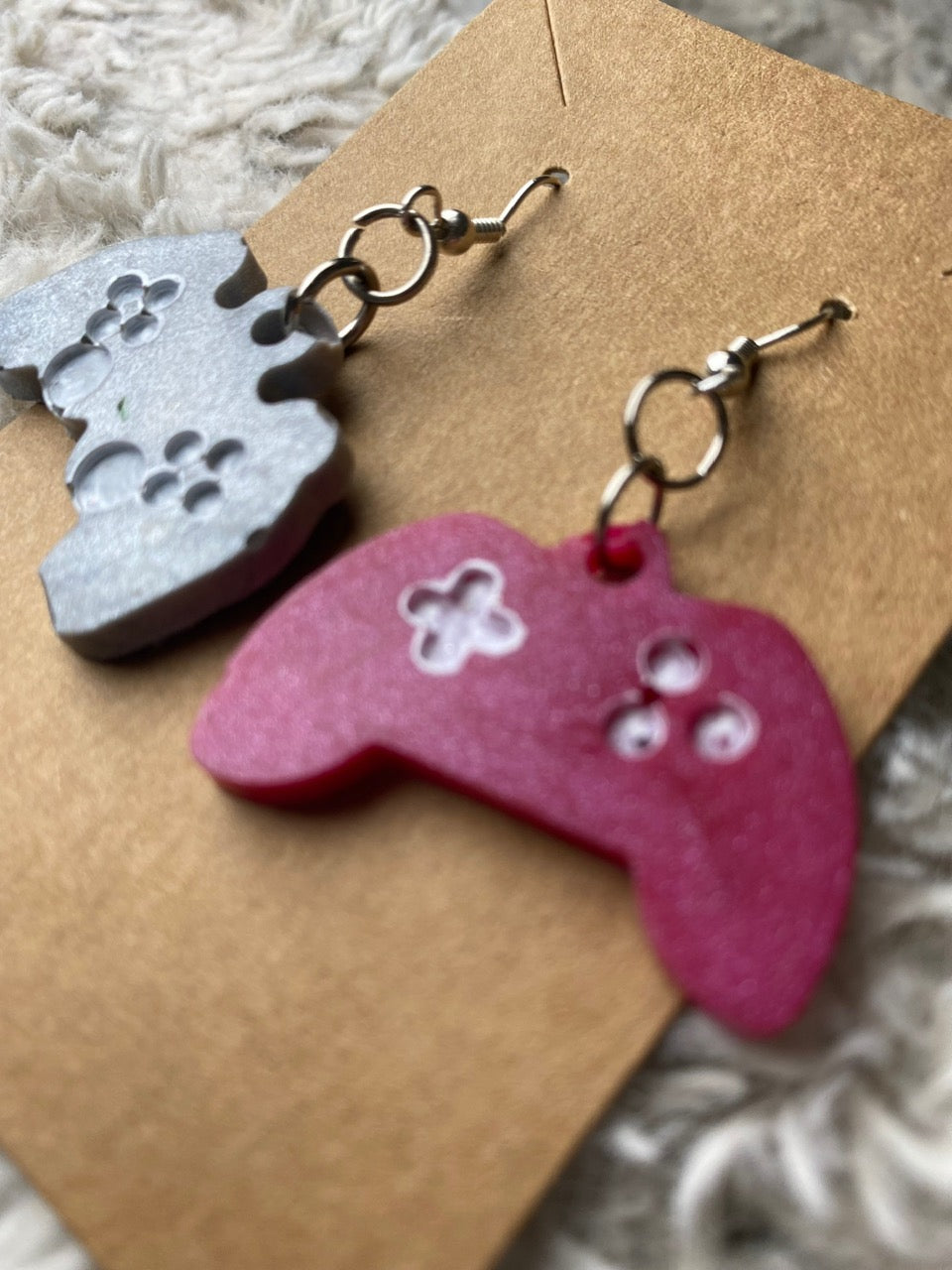 Grey and Red Game Controller Dangling Earrings