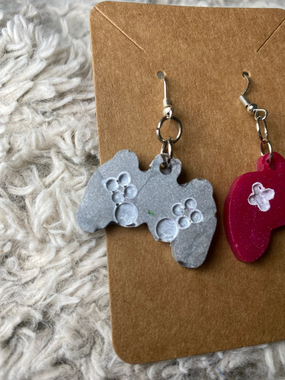 Grey and Red Game Controller Dangling Earrings