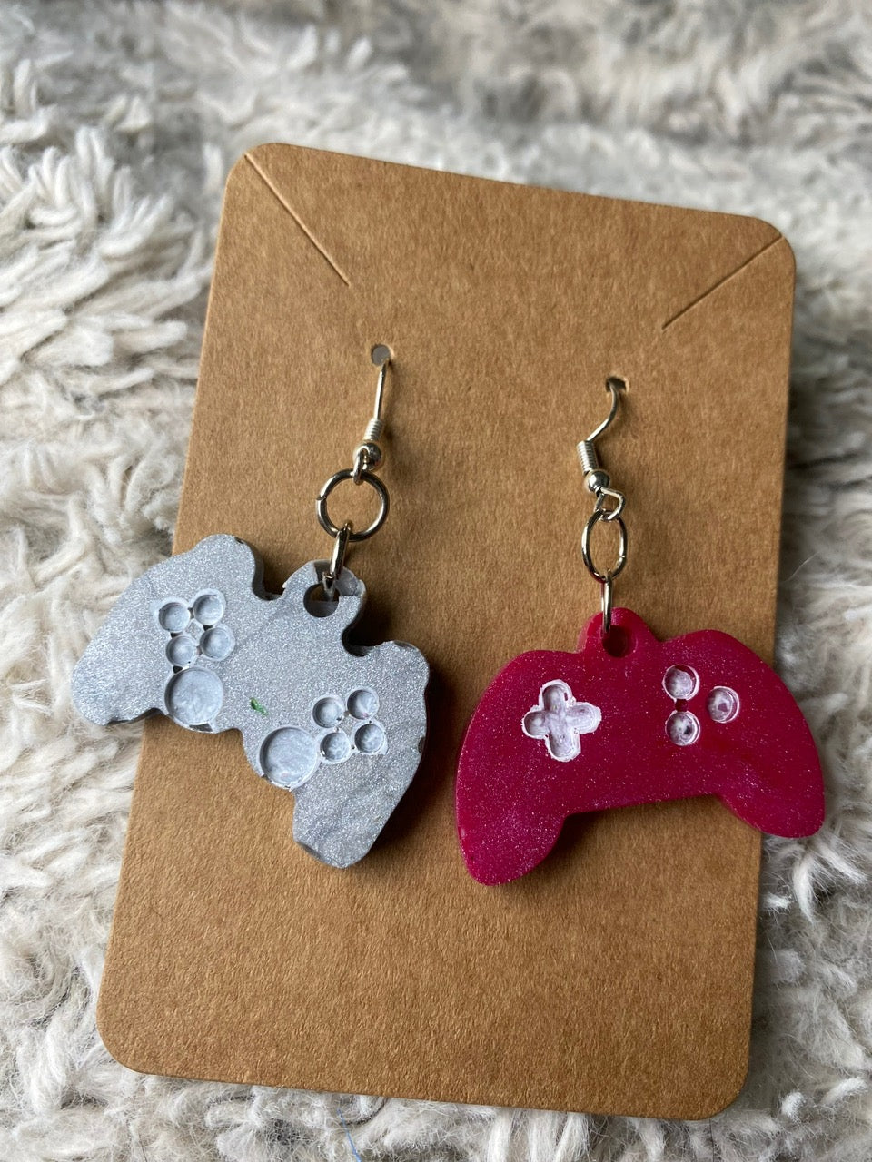 Grey and Red Game Controller Dangling Earrings