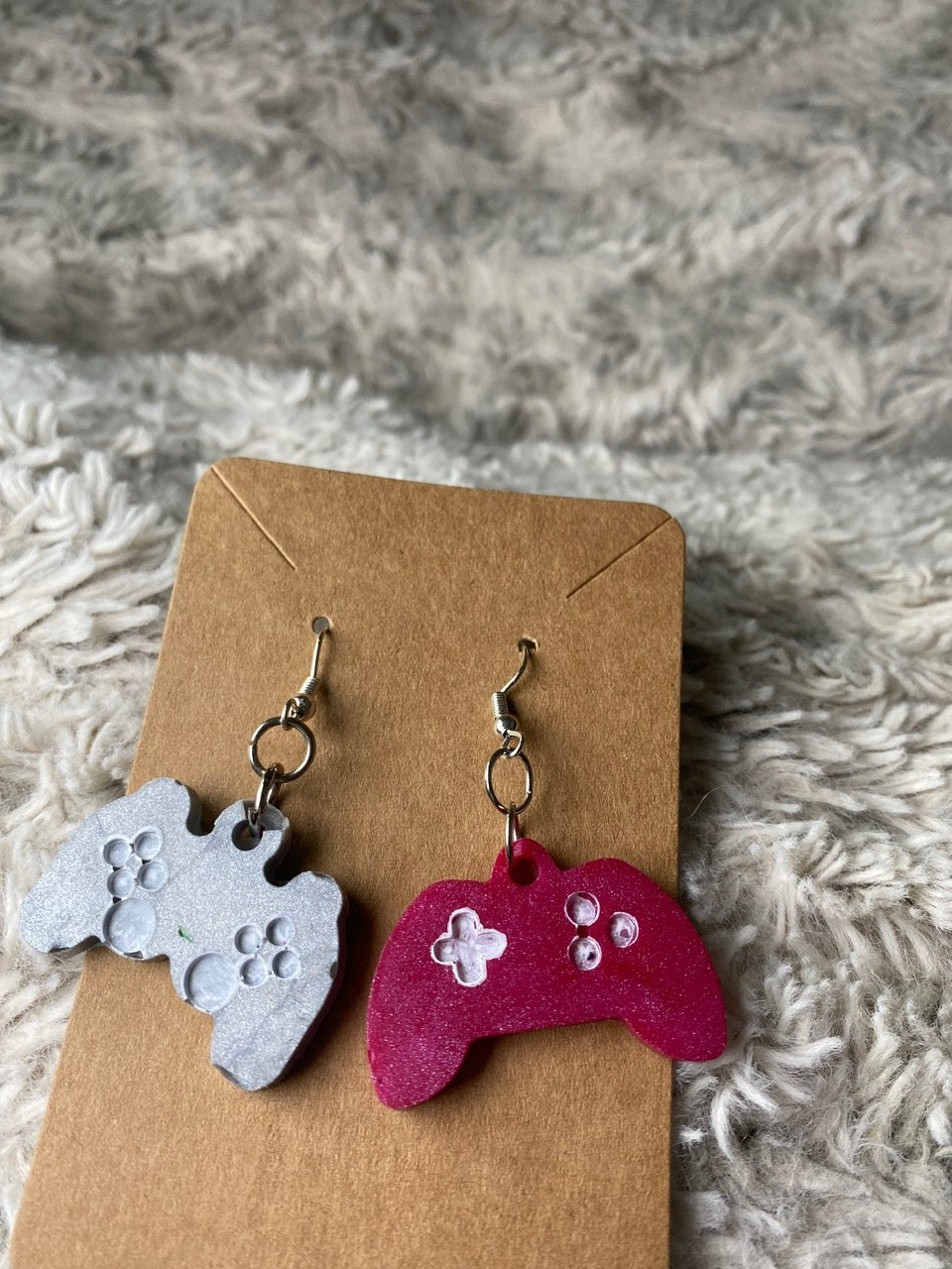 Grey and Red Game Controller Dangling Earrings