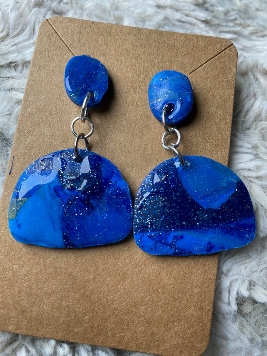 Blue Dangling Arch Earrings