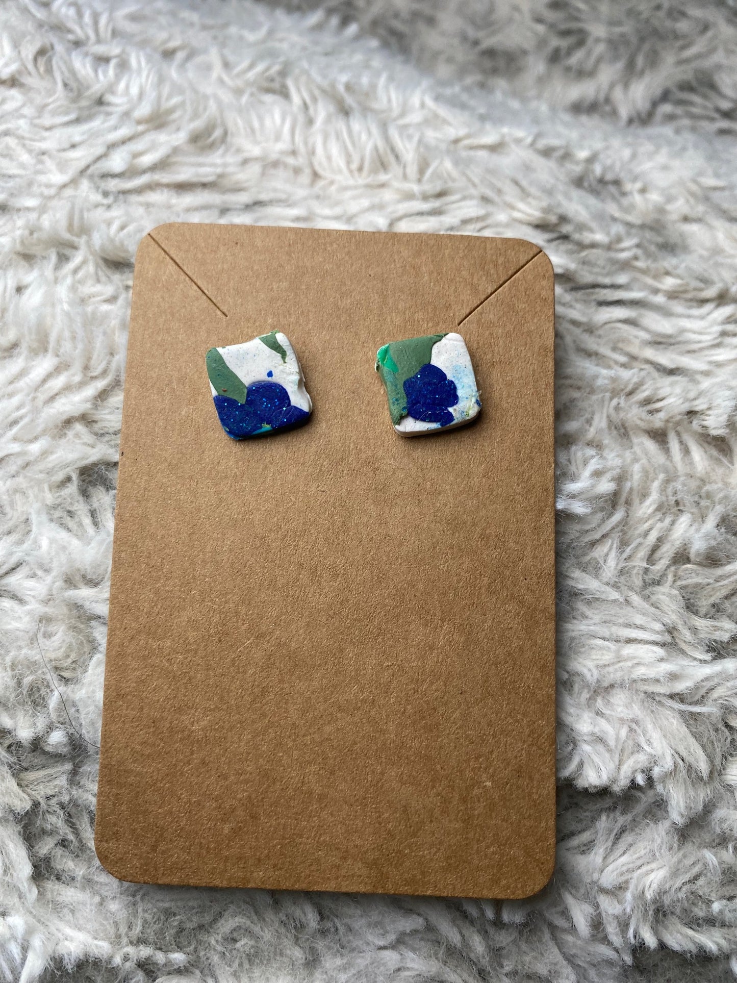 Blue, Green and White Stud Earrings