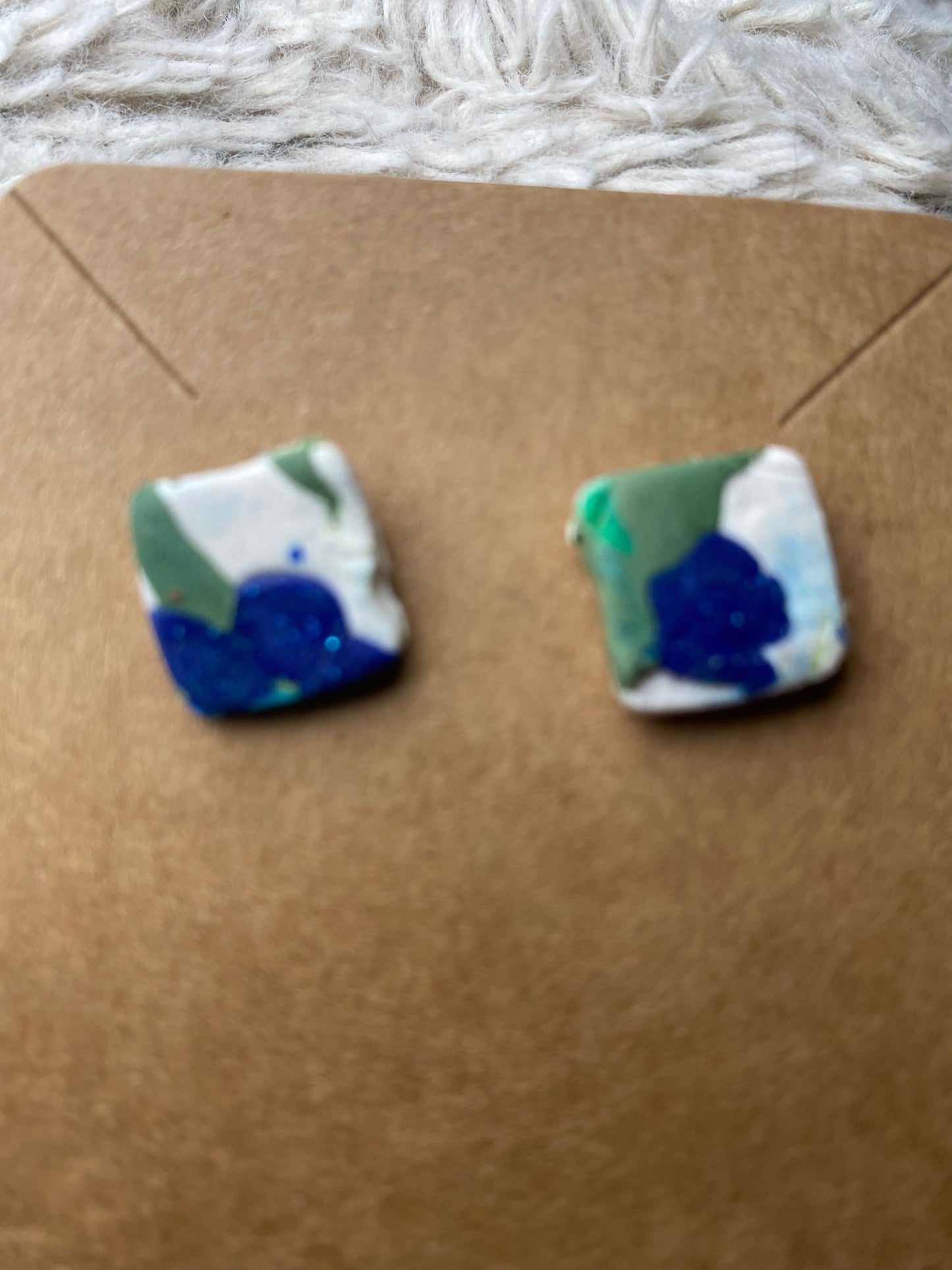 Blue, Green and White Stud Earrings