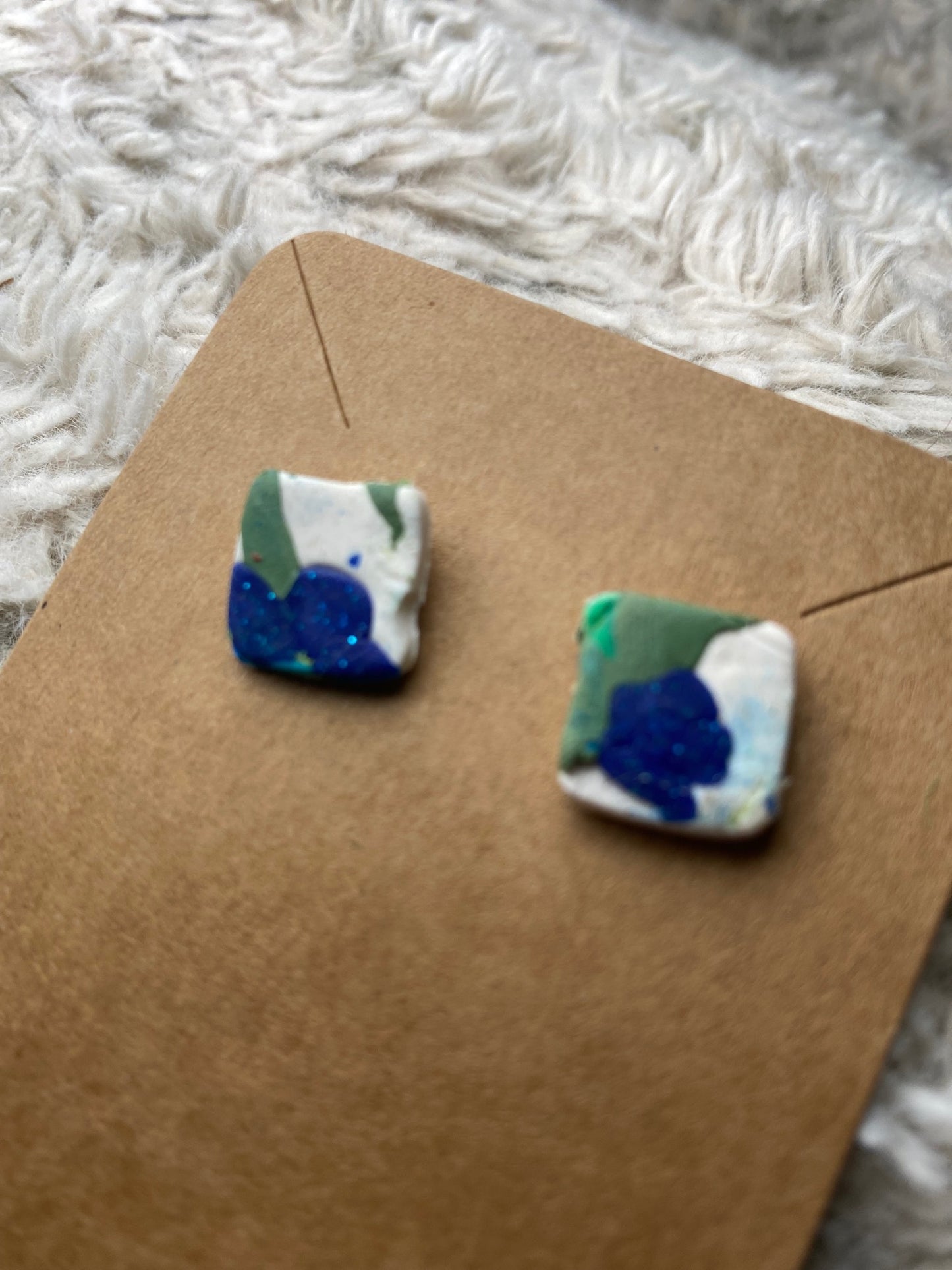 Blue, Green and White Stud Earrings