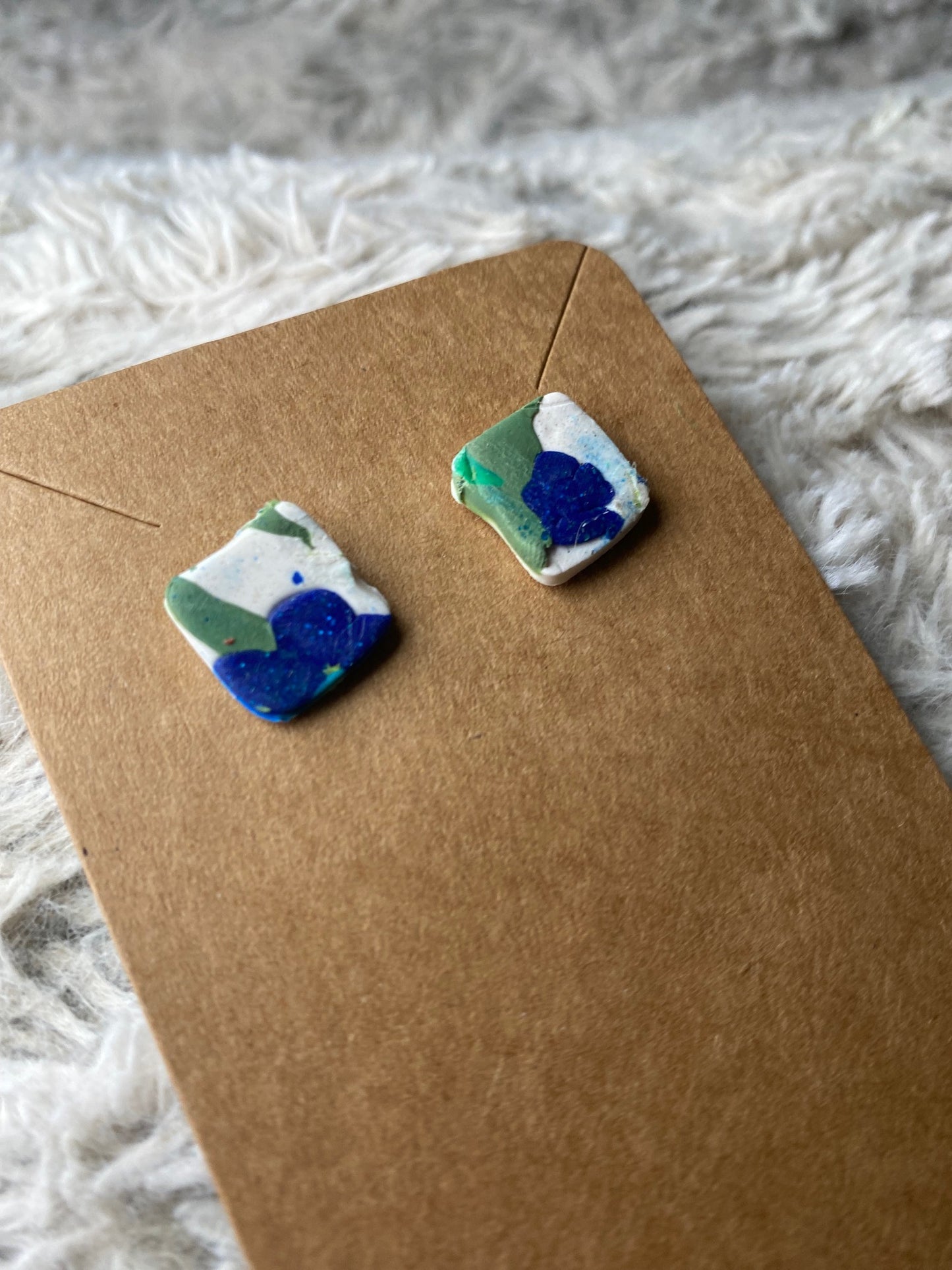 Blue, Green and White Stud Earrings