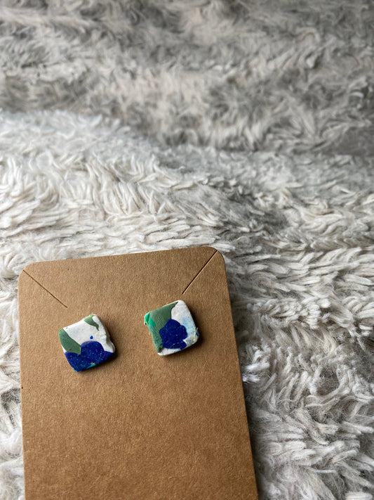 Blue, Green and White Stud Earrings