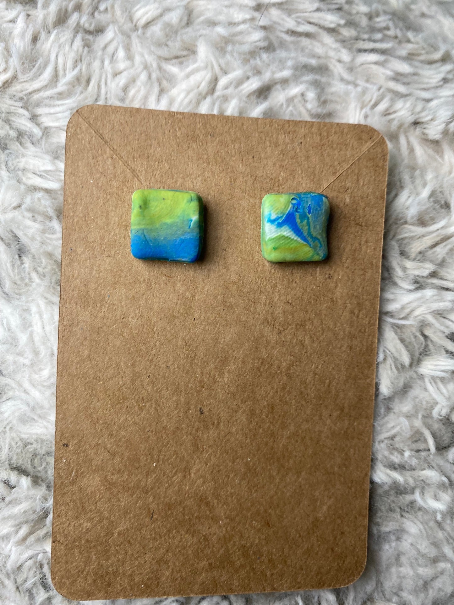 Green, Blue, and White Stud Earrings