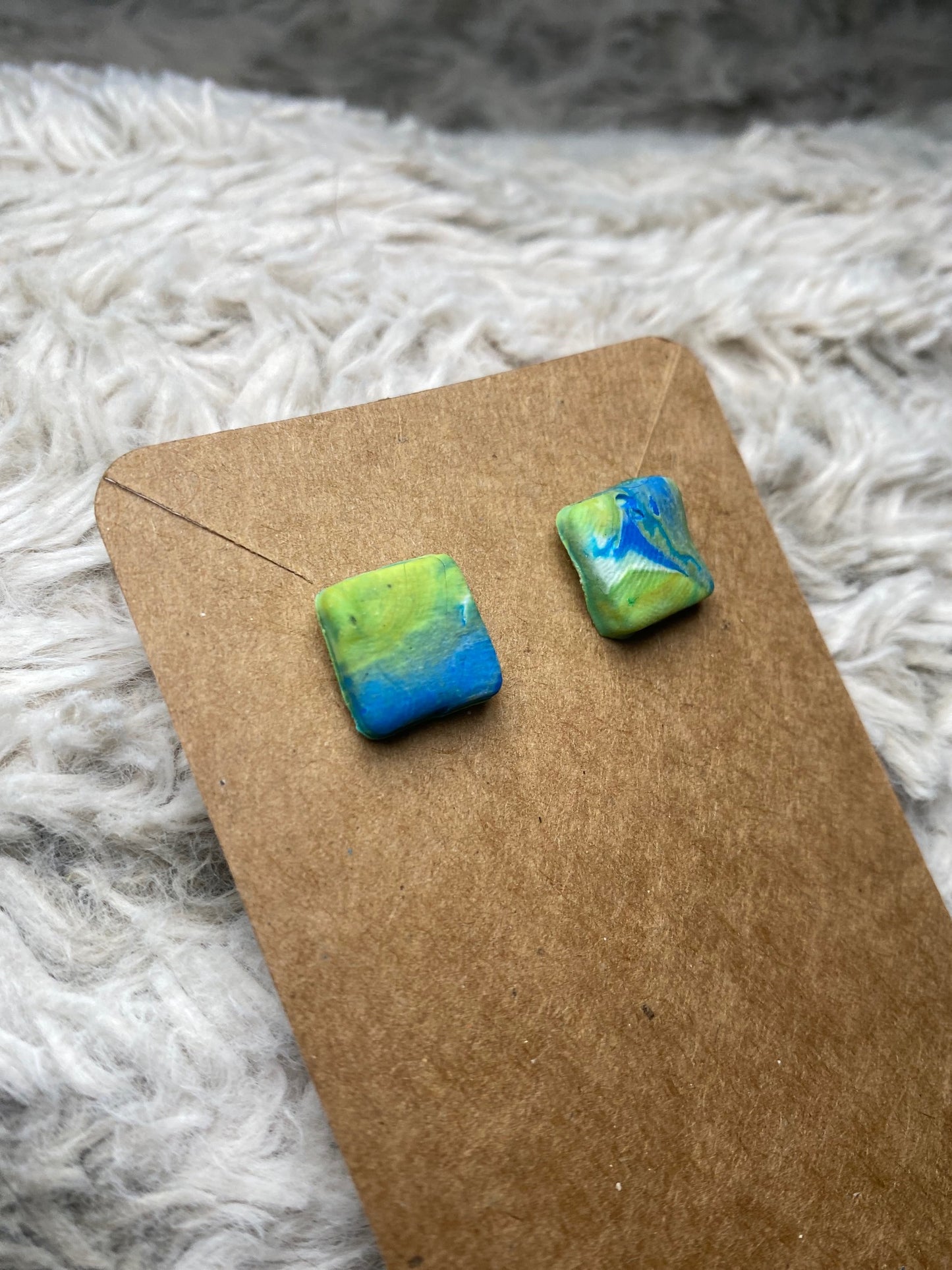 Green, Blue, and White Stud Earrings