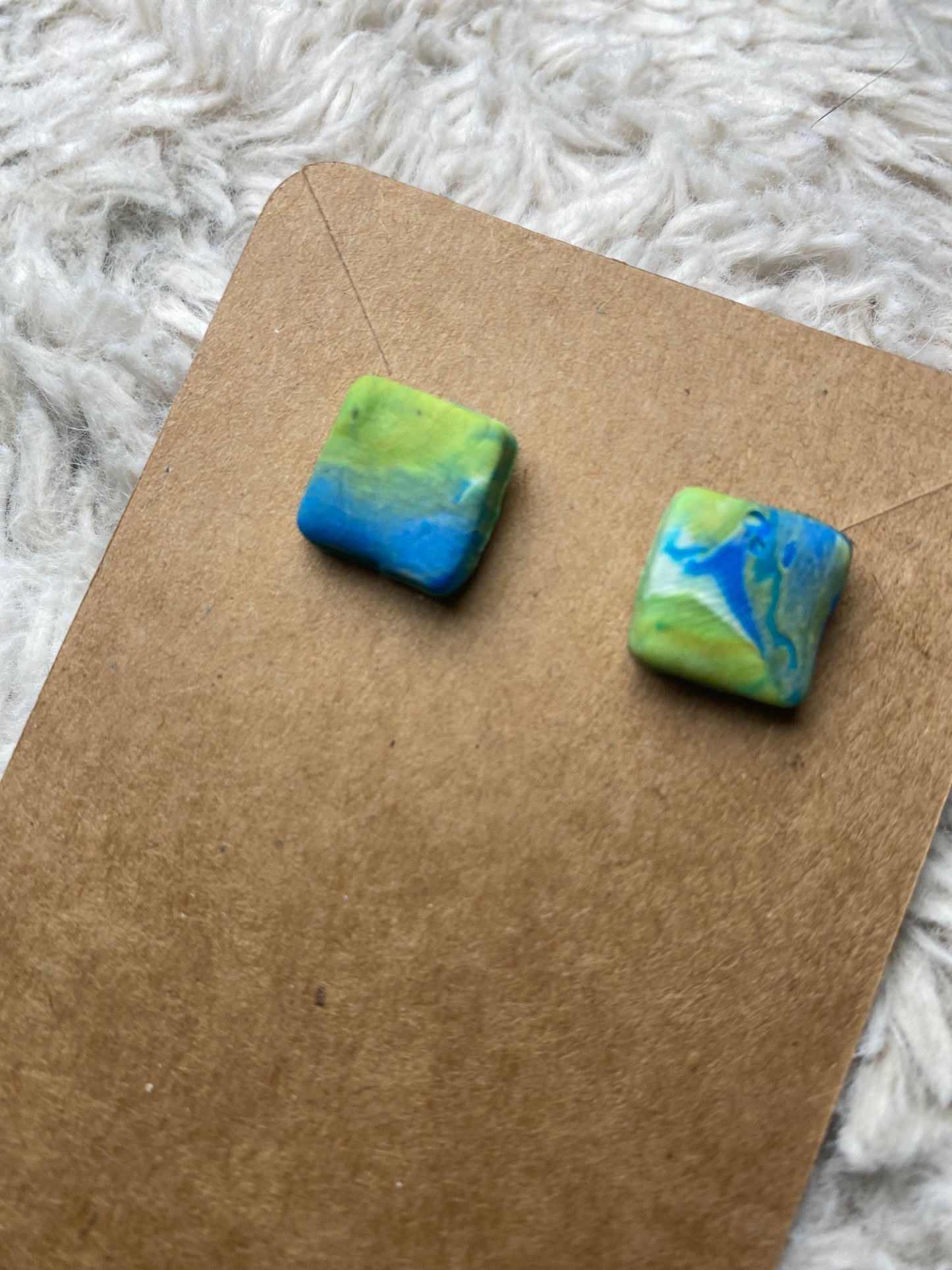 Green, Blue, and White Stud Earrings