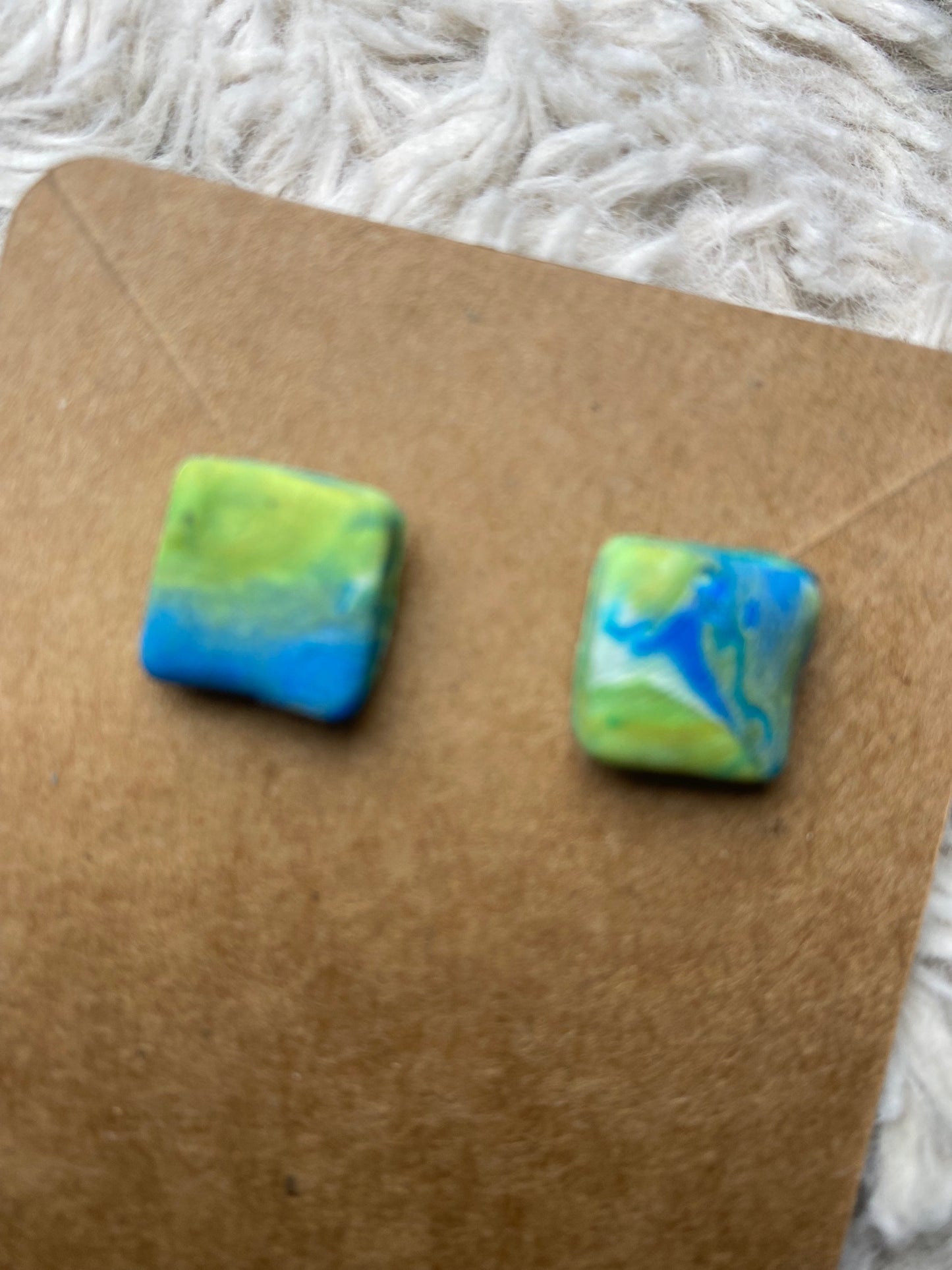 Green, Blue, and White Stud Earrings