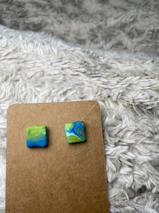 Green, Blue, and White Stud Earrings