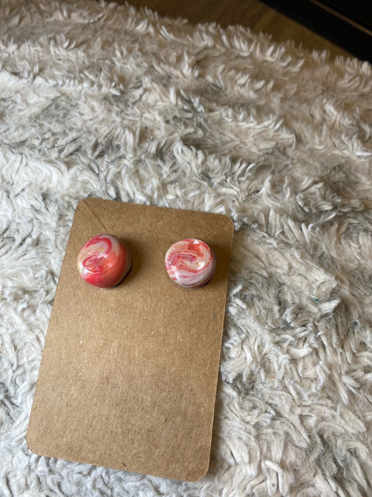 Orange, Red, Cream Circle Stud Earrings