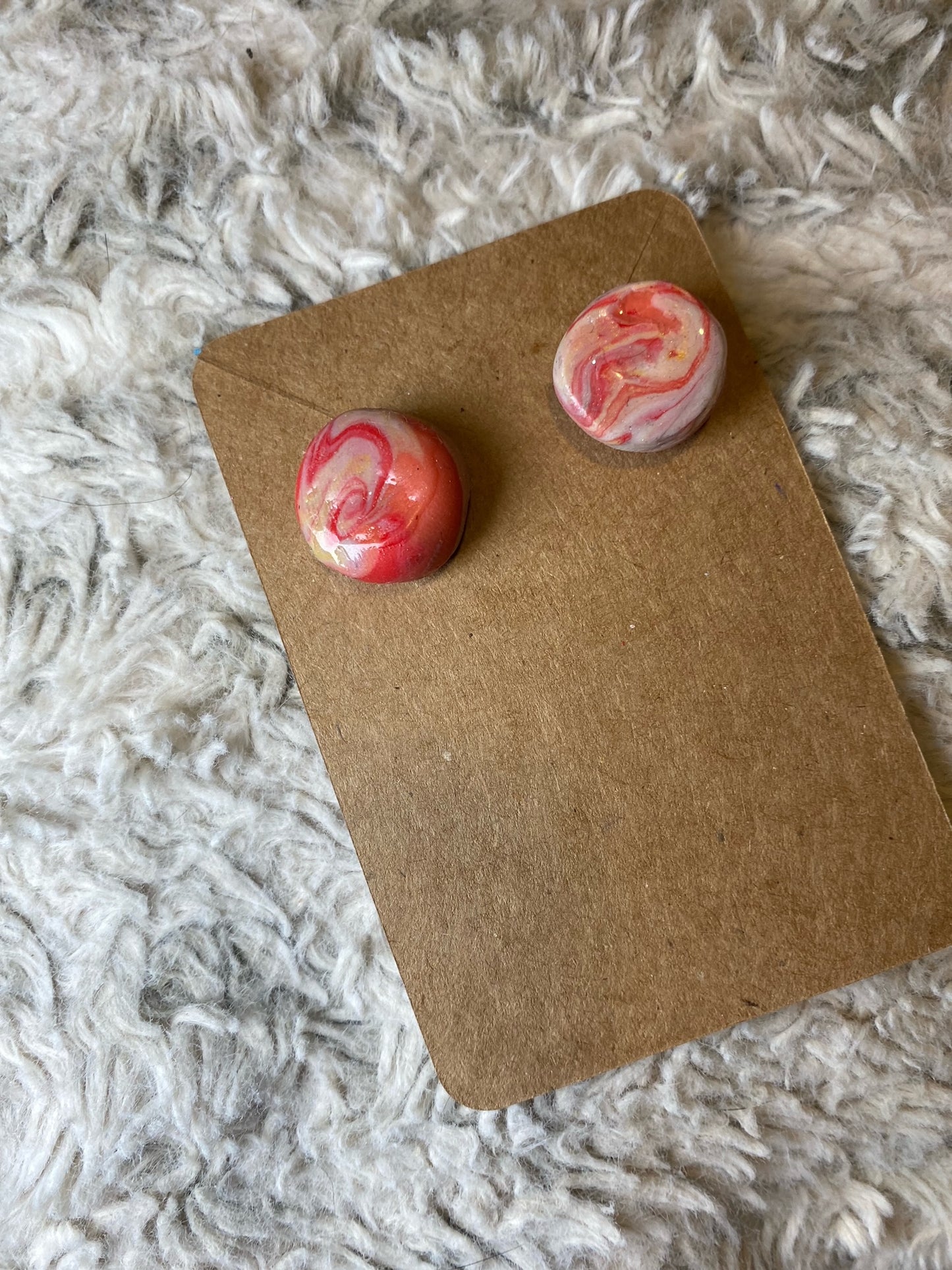 Orange, Red, Cream Circle Stud Earrings