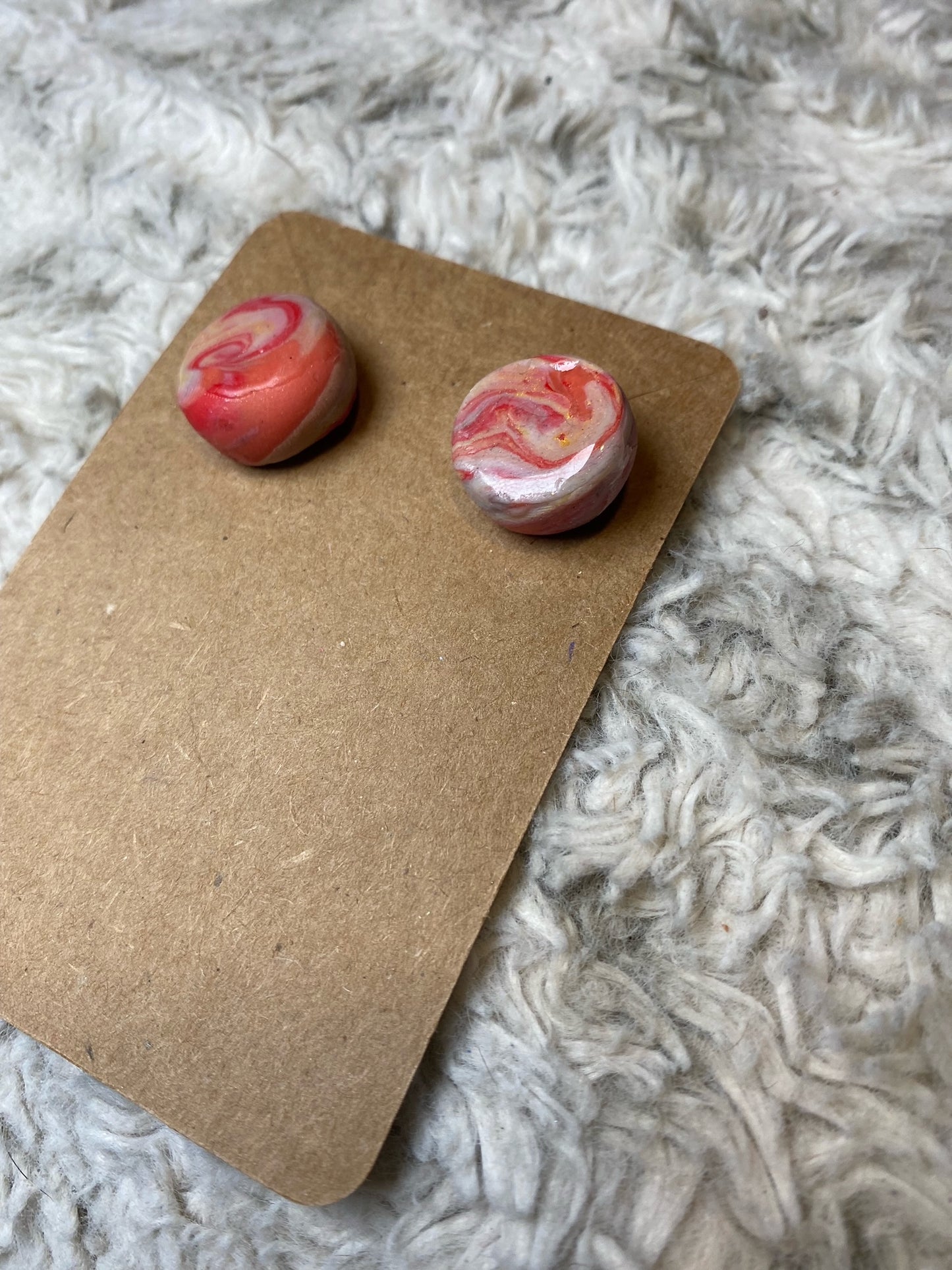 Orange, Red, Cream Circle Stud Earrings