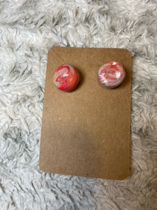 Orange, Red, Cream Circle Stud Earrings