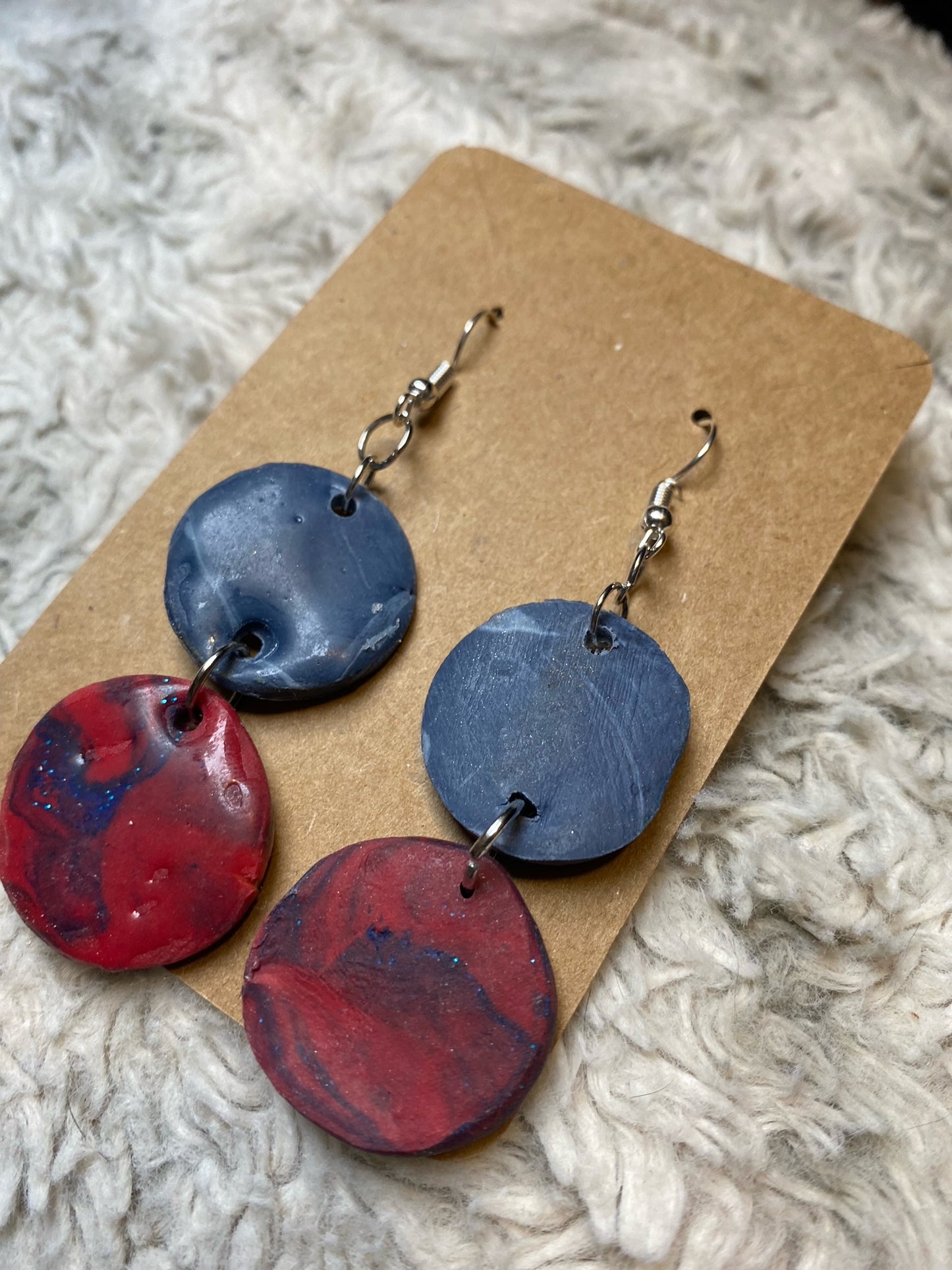 Blue and Red Circle Dangling Earrings