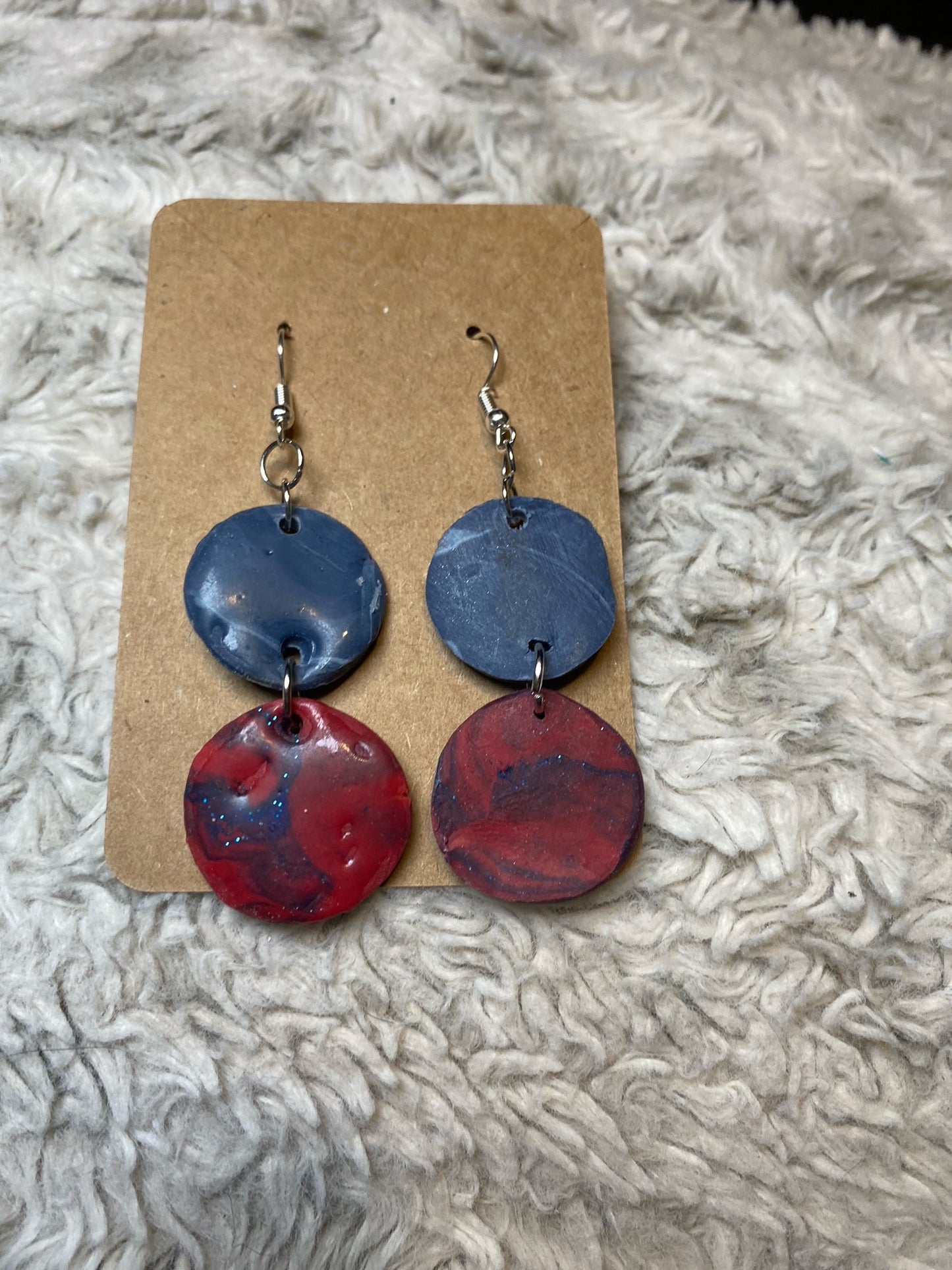 Blue and Red Circle Dangling Earrings