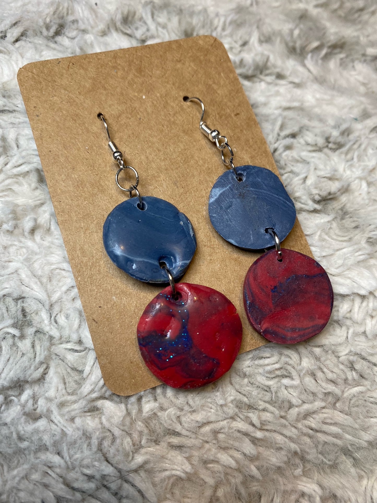 Blue and Red Circle Dangling Earrings