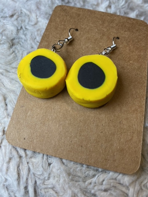 Yellow and Black Circle Licorice All Sorts Dangling Earrings