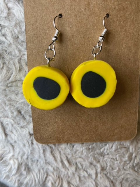 Yellow and Black Circle Licorice All Sorts Dangling Earrings