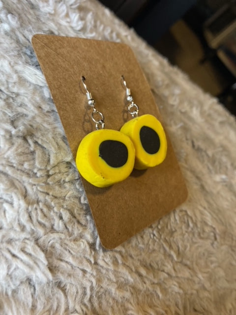 Yellow and Black Circle Licorice All Sorts Dangling Earrings