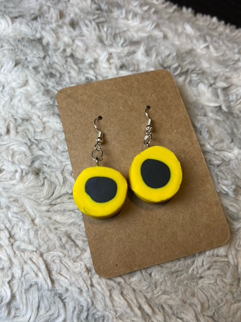 Yellow and Black Circle Licorice All Sorts Dangling Earrings