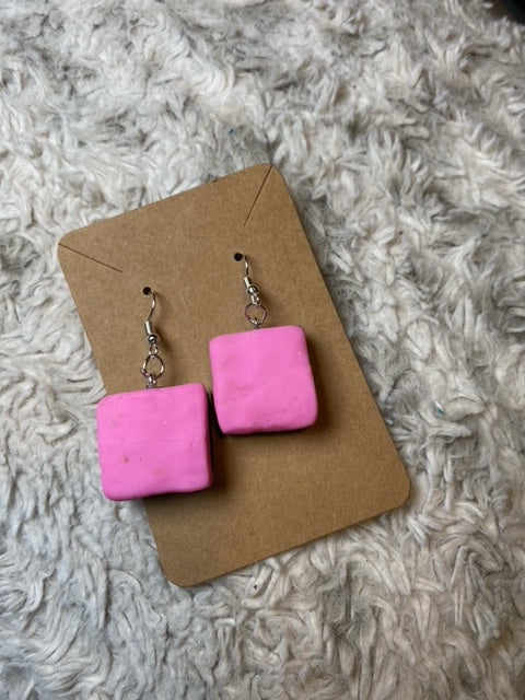 Square Pink White and Black Licorice All Sorts Dangling Earrings